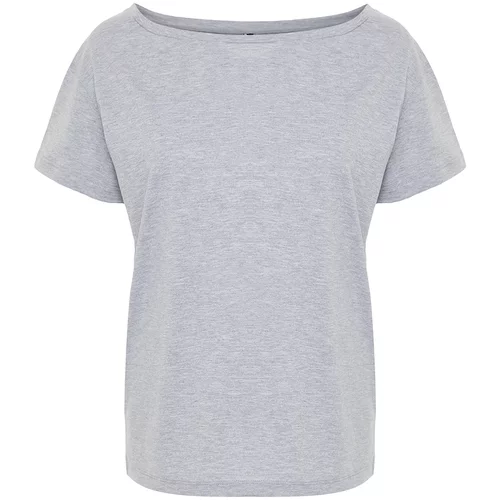 Trendyol Gray Melange Cotton Boyfriend/Wide Cut Boat Neck Knitted T-Shirt