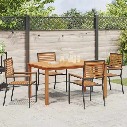  Vrtni set za objed 5 kom. Crna Čvrsto drvo akacije 150 x 90 x 74 cm Slike