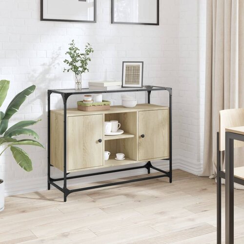 vidaXL Komoda sa staklenom površinom boja hrasta 98x35x81 cm drvena Cene