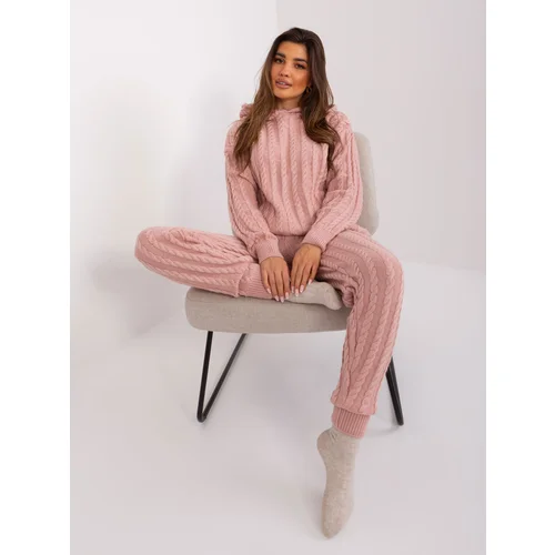 Fashion Hunters Light pink knitted set with hooded sweater