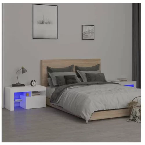  Nočna omarica 2 kosa LED lučke visok sijaj bela 70x36,5x40 cm