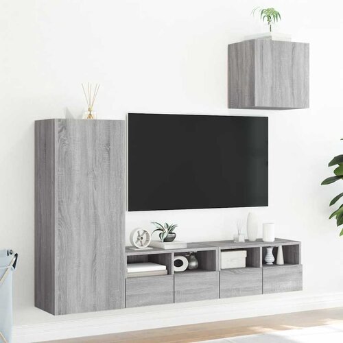  4-dijelni zidni TV elementi siva boja hrasta konstruirano drvo Slike