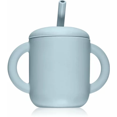 Mushie Training Cup with Straw skodelica s slamico Powder-blue 175 ml