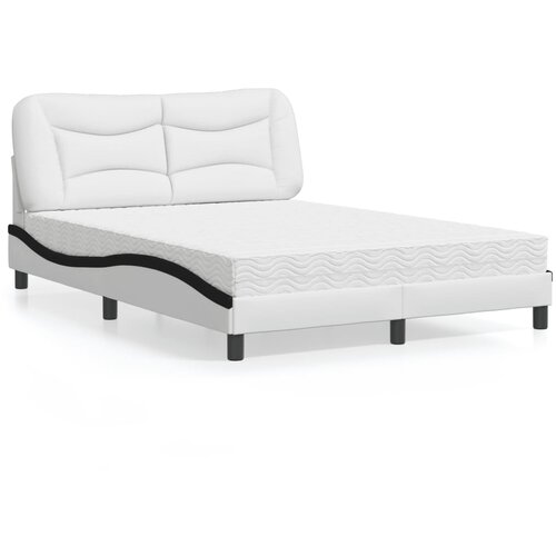 The Living Store Postelja z vzmetnico bela in črna 140x190 cm umetno usnje - Postelja, (21609109) Cene