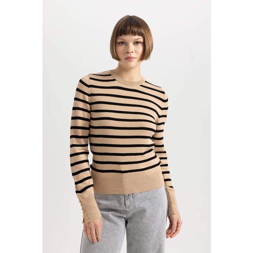 Defacto Regular Fit Striped Crew Neck Sweater Cene