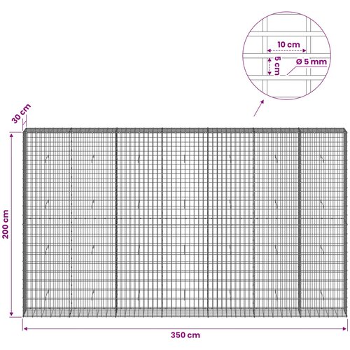  Gabion s žicom debljine 5 mm i mrežom 5x10 cm 350x30x200 cm Slike