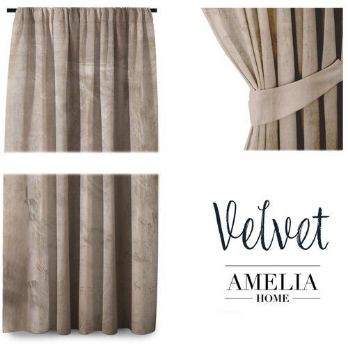 Restilo Bež žametna zavesa AmeliaHome Velvety, 245 x 140 cm Slike