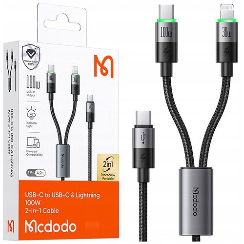 McDodo USB-C 2IN1 HITRI POLNILNI KABEL ZA IPHONE 14 MACBOOK LED 100W 2M, (21980633) Cene