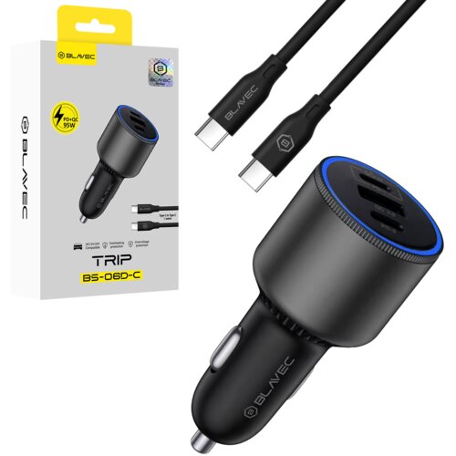 BLAVEC Auto punjač USB + 2xType C - QC 3.0 + PD (95W) s Type C na Type C kabelom Slike