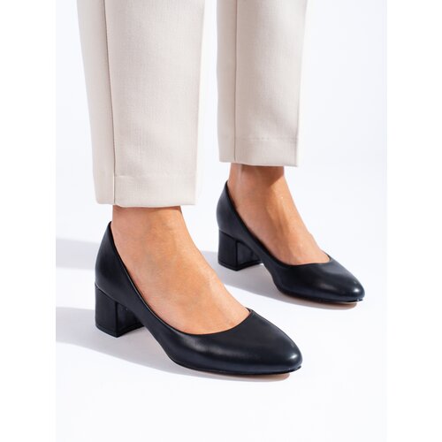 SHELOVET Black pumps on a low post made of leatherette Cene