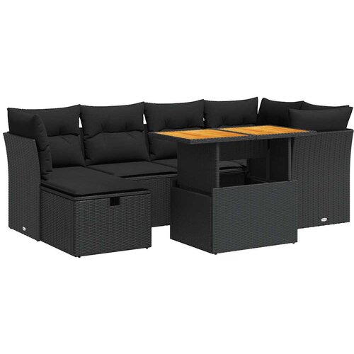  7-dijelni set vrtnih sofa od poliratana s jastucima crni bagrem Slike