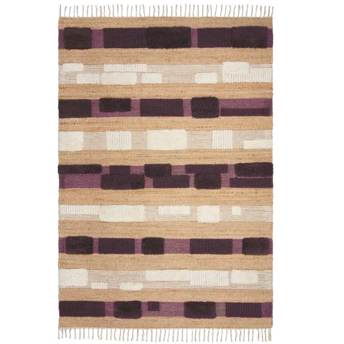 Flair Rugs Ljubičasti/u prirodnoj boji ručno rađen tepih od mješavine jute 160x230 cm Medina Blocks –