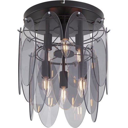 QAZQA Art Deco plafondlamp zwart met smoke glas ovaal 6-lichts - Mochan Slike