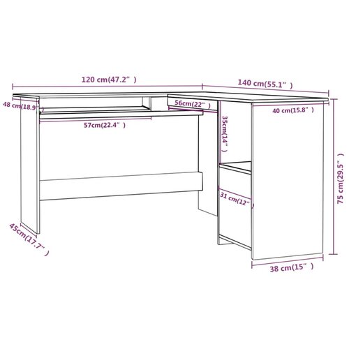  Kutni radni stol boja betona 120x140x75 cm konstruirano drvo Slike