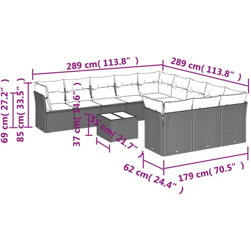  12-dijelni set vrtnih sofa od poliratana s jastucima crni Slike