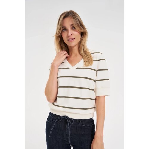 Marisse Striped Sweatshirt With Short Sleeves, Ecru Cijene
