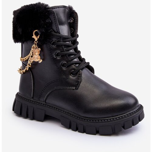  Kids' Leather Insulated Boots with Chain Black Cadia Cene