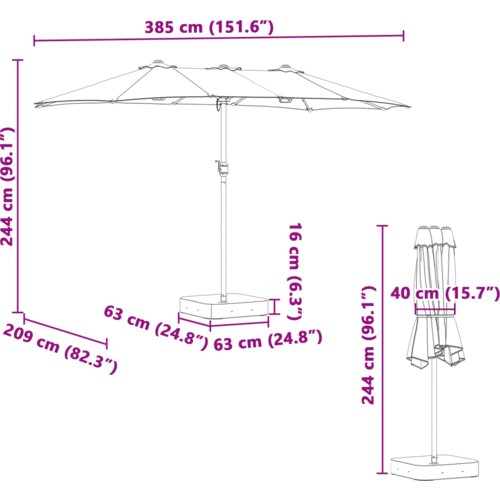  Vrtni suncobran Zelena 385 x 209 x 244 cm tkanina Slike