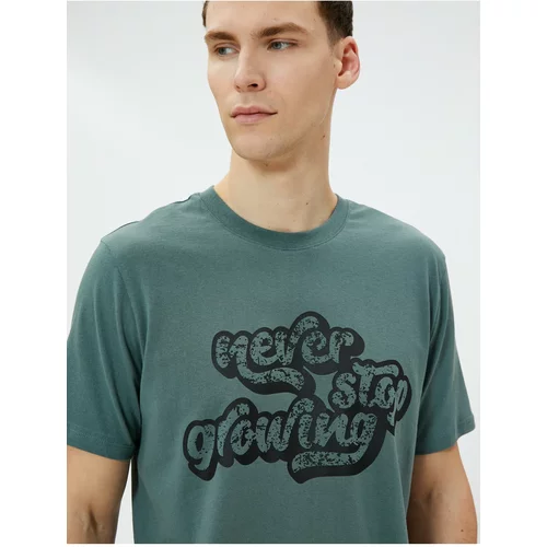 Koton Slogan Printed T-Shirt Crew Neck Short Sleeve Cotton