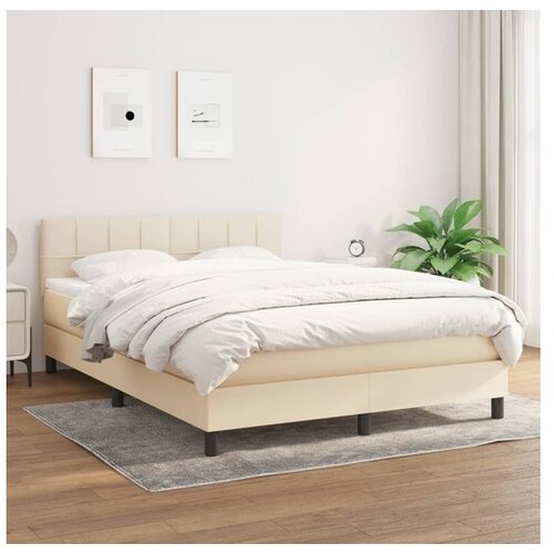 VidaXL Krevet s oprugama i madracem krem 140 x 190 cm od tkanine Slike