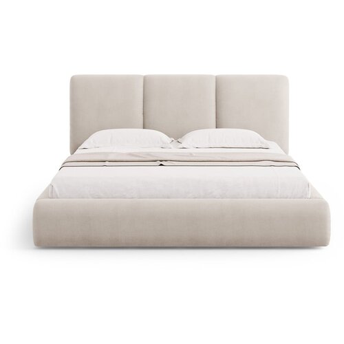 Mazzini Beds Bež oblazinjena zakonska postelja s prostorom za shranjevanje z letvenim dnom 160x200 cm Brody &amp;ndash; Slike
