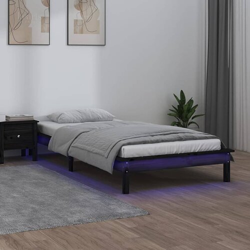  LED okvir za krevet crni 100 x 200 cm od masivnog drva Cene