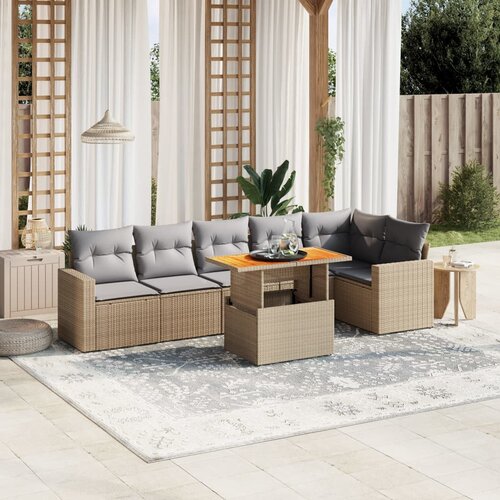 vidaXL 7-dijelni set vrtnih sofa od poliratana s jastucima bež Cijene