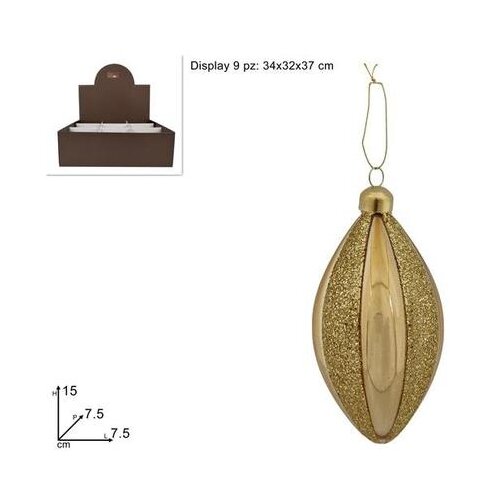  UKRAS OVALNI 15 CM ZLATNI STAKLENI Slike