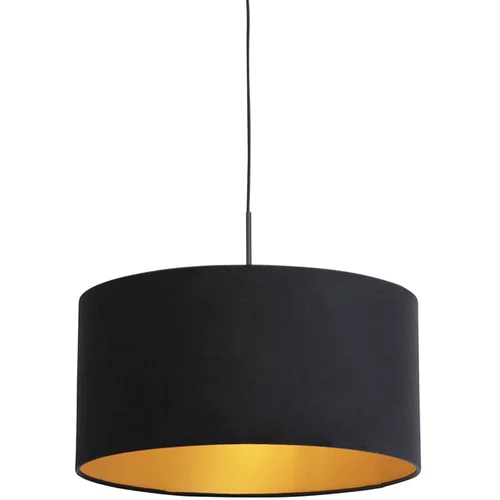 QAZQA Viseča svetilka z velur odtenkom črna z zlatom 50 cm - Combi