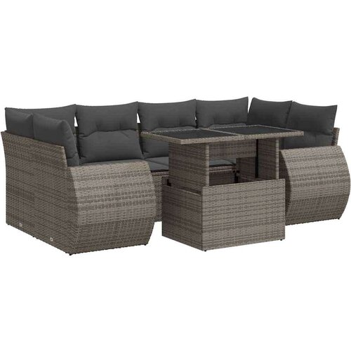 vidaXL Vrtna sedežna garnitura 7-delna z blazinami siv poli ratan Cene