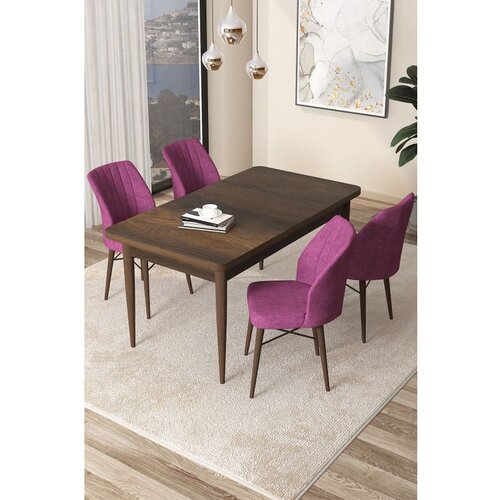 Hanah home Arp - Baroque, Purple BaroquePurple Dining Table & Chairs Set (5 Pieces) Cene