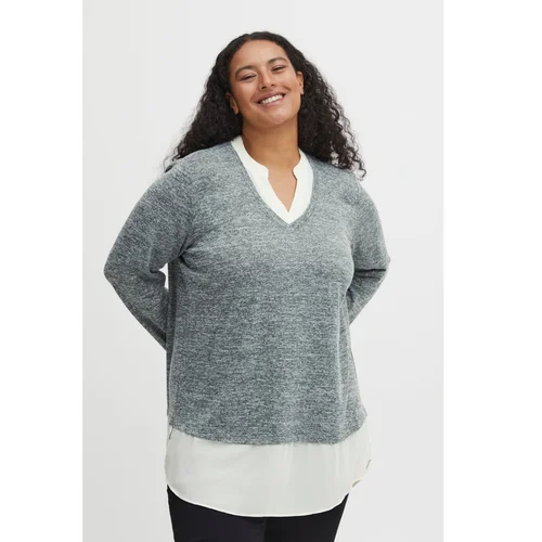 Fransa Grey Ladies Sweater with Shirt Inset - Ladies