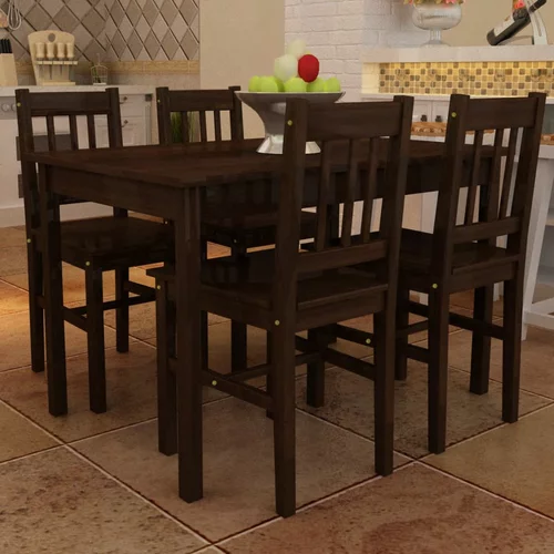 vidaXL Lesena jedilna miza s 4 stoli rjave barve