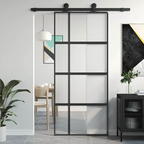  Klizna vrata crna 90 x 205 cm od kaljenog stakla i aluminija Cijene