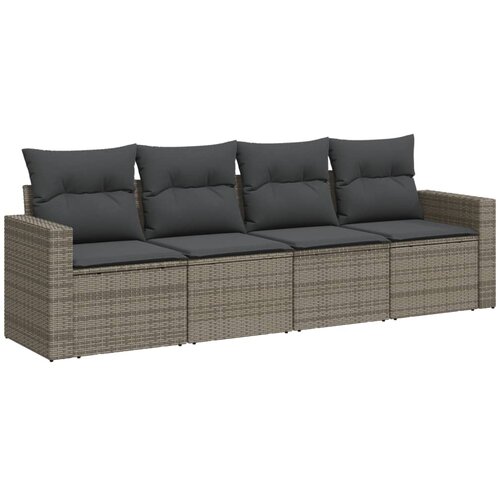  4-dijelni set vrtnih sofa od poliratana s jastucima sivi Siva Slike