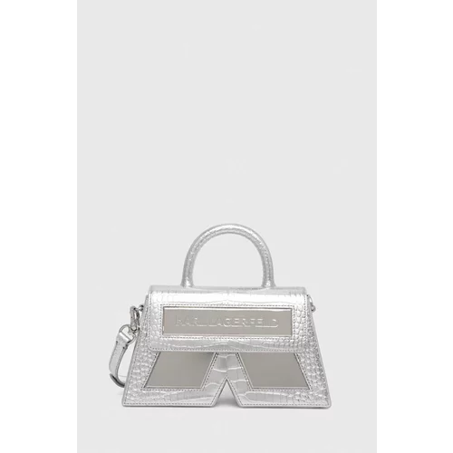Karl Lagerfeld Usnjena torbica srebrna barva