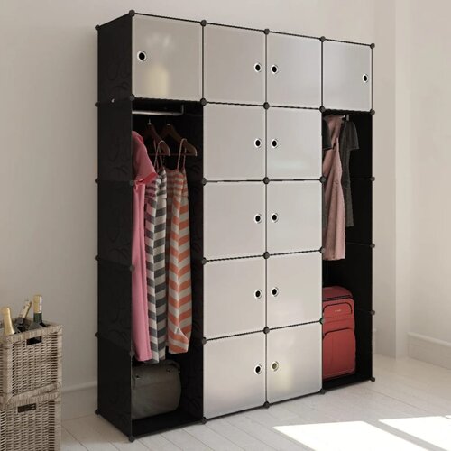 vidaXL Modularna omara s 14 predelki črna in bela 37x146x180,5 cm Cene