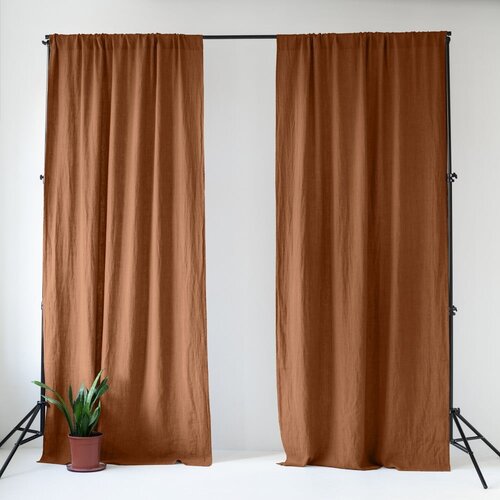 Linen Tales Rjava lanena zavesa 140x300 cm Hazelnut – Cene