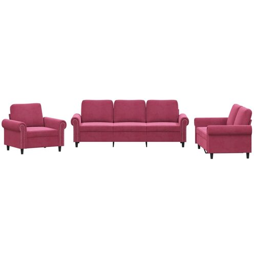 VidaXL 3-dijelni set sofa s jastucima crvena boja vina bar&amp;scaron;unasti Slike