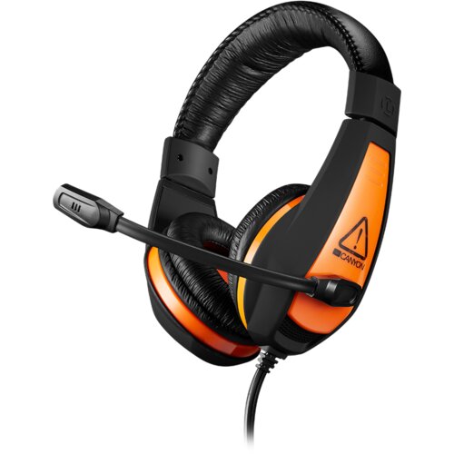 Canyon gaming headset 3.5mm jack with adjustable microphone and volume control, with 2in1 3.5mm adapter, cable 2M, black, 0.23kg Slike