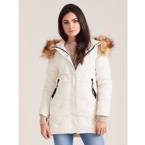 Fashion Hunters Ecru ženska zimska jakna bijela | smeđa Slike