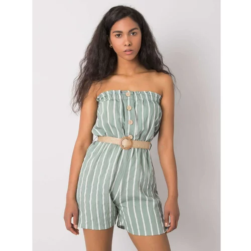 Fashion Hunters Green and white striped Soledad RUE PARIS jumpsuit