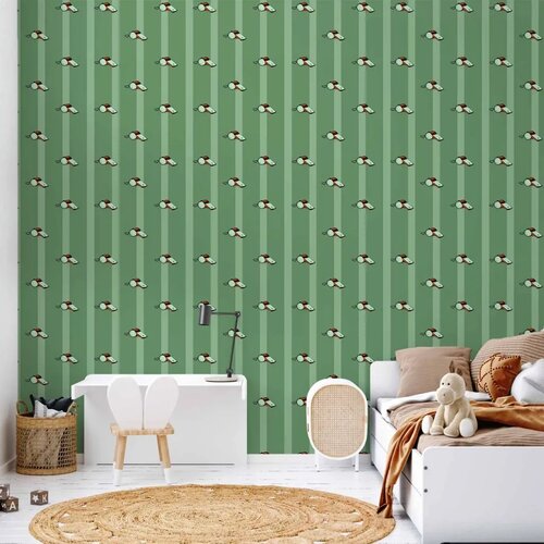  Tapeta - Sports Whistles - Repeating pattern on a striped green background. 50x1000 Vodootporna Cijene