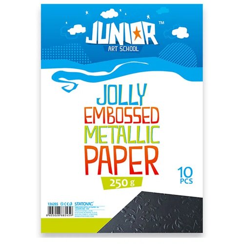 Junior jolly Embossed Metallic Paper, papir metalik reljefni, A4, 250g, 10K, odaberite Crna Slike