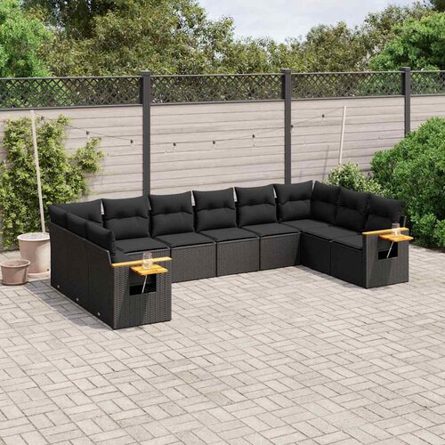  10-dijelni set vrtnih sofa s jastucima crni od poliratana Crna 85 x 62 x 69 cm Cene