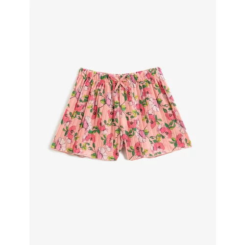 Koton Floral Pleated Shorts with Bow Detail Elastic Waist.