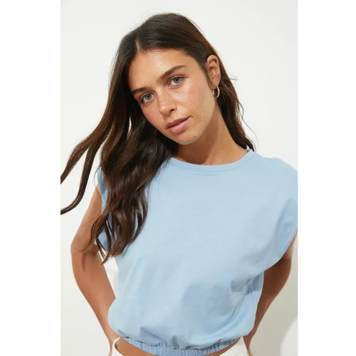 Trendyol Blue Padded Crop Knitted T-Shirt