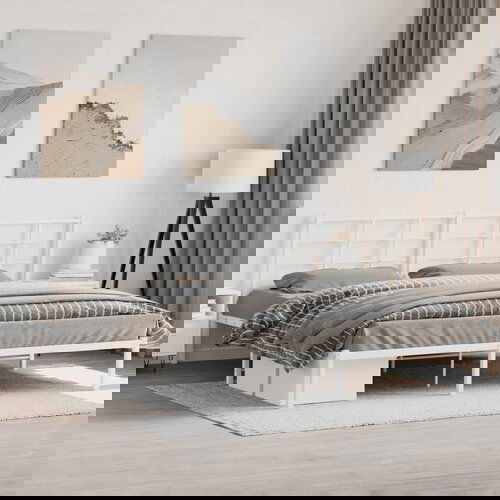  The Living Store Kovinski posteljni okvir z vzglavjem bel 193x203 cm - Posteljni Okvir, (21499934) Cene