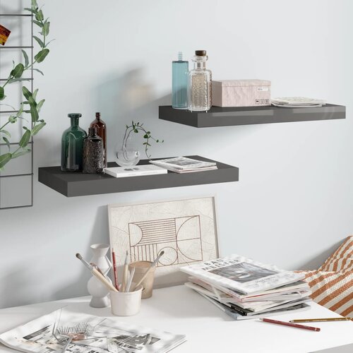  Plutajuće zidne police 2 kom sjajne sive 50 x 23 x 3,8 cm MDF Cijene