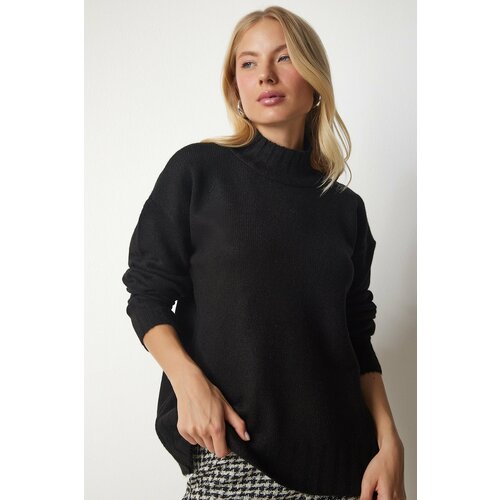 Happiness İstanbul Women's Black Stand-Up Collar Soft Textured Knitwear Sweater Slike